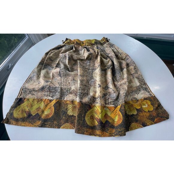 Vintage 1960s pleated curtain, MCM geometric abstract orange, brown, panel - Picture 5 of 9